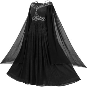 A long black dress reminding of Galadriel from Lord of the Rings.
