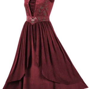 The Danu Maxi Dress in red. Shown from the front with widened seams.
