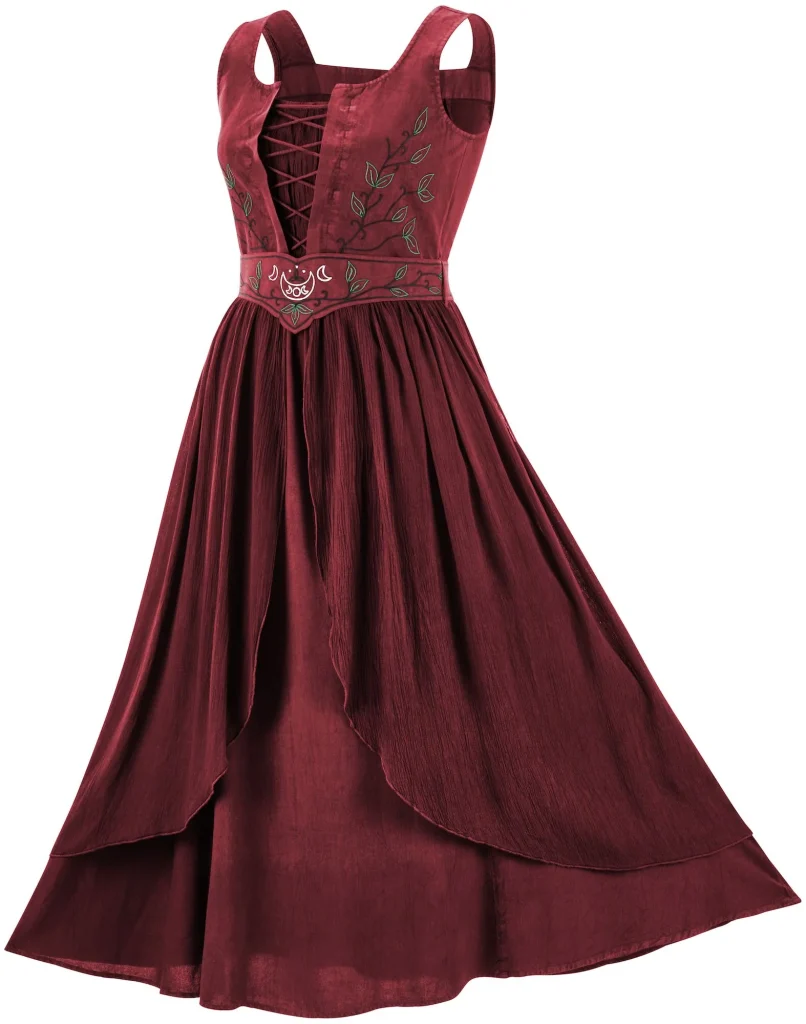 The Danu Maxi Dress in red. Shown from the front with widened seams.